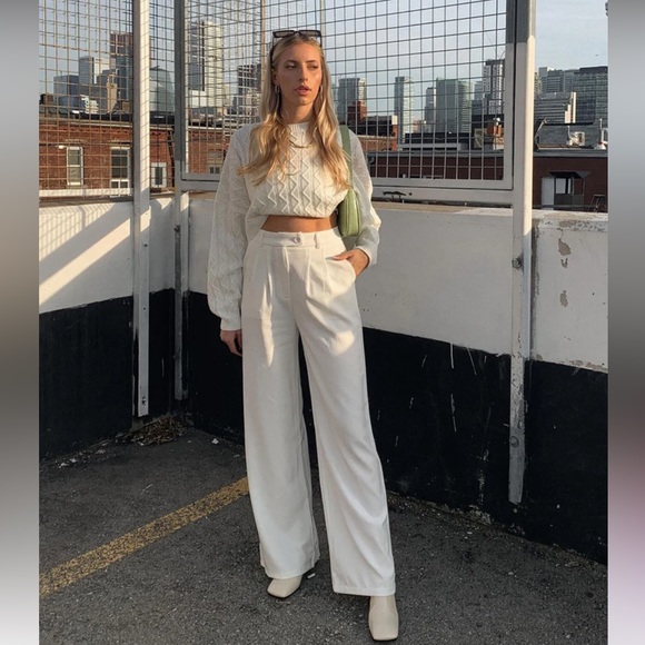 PRINCESS POLLY Huxley 2p Ivory Satin Crop Tank & Pleated Wide Leg Pants Sz 4 $85 - Picture 11 of 13